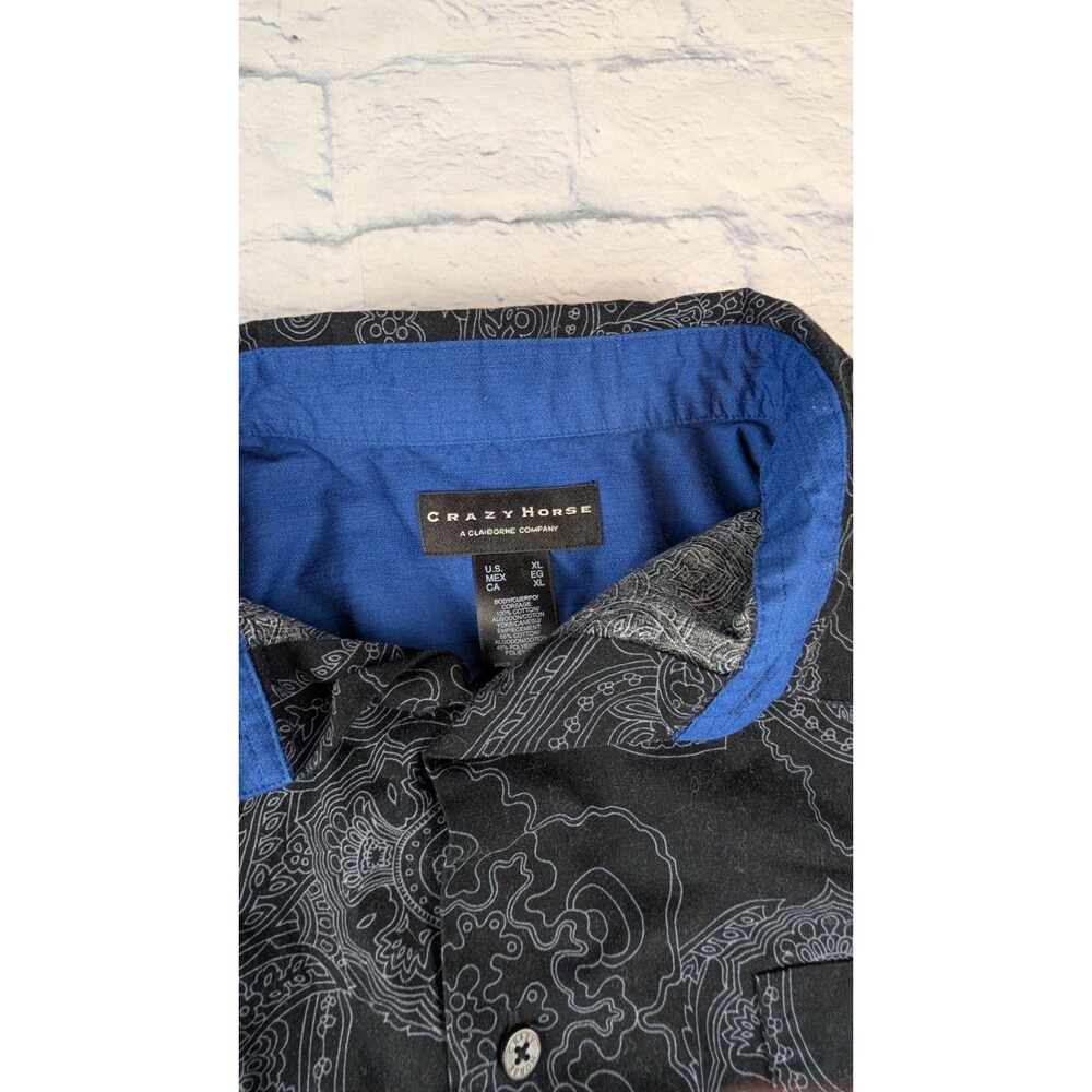 Crazy Horse Mens Long Sleeve Button Up Black Paisley With Roll Up Sleeve SZ XL - Picture 2 of 9
